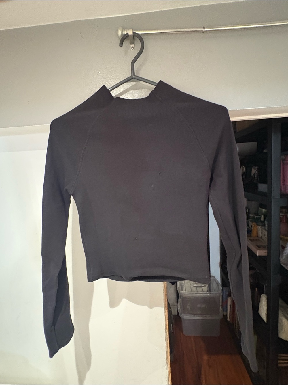 Forever 21 Black Long-Sleeve Mock Neck Crop Top